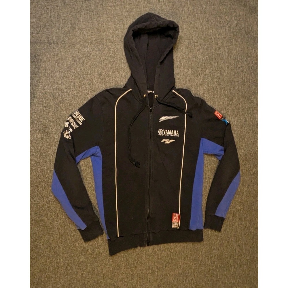 Vintage Yamaha‎ Racing Full Zip Hoodie Rare Black Blue Large Car Jacket